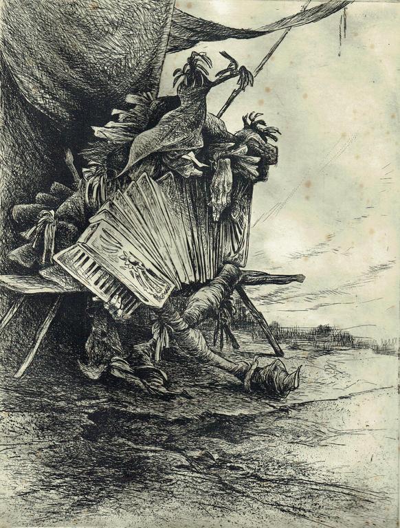 Onbekende Kunstenaar-Ets-accordeonspeler kopen? Bied vanaf 1!