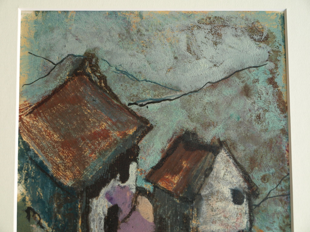 Olieverf op papier – Landschap met huizen – ingelijst – ca 1e helft 20e eeuw kopen? Bied vanaf 1!