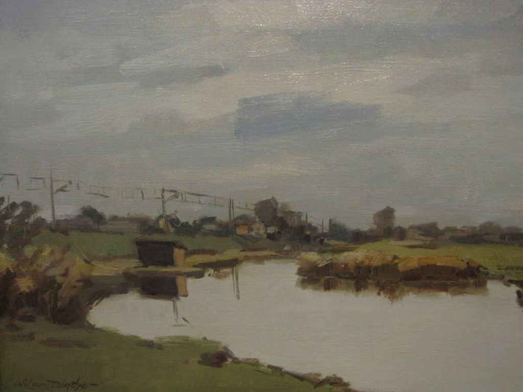 Wil van Dinther- olieverf op doek - landschap bij Oosthuizen verkocht voor € 95!