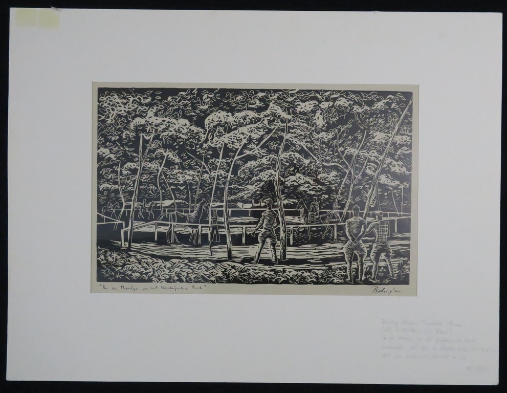 Herman Bieling:Houtsnede op papier velin, In de Manege van het Kralingsche Bosch verkocht voor € 60!