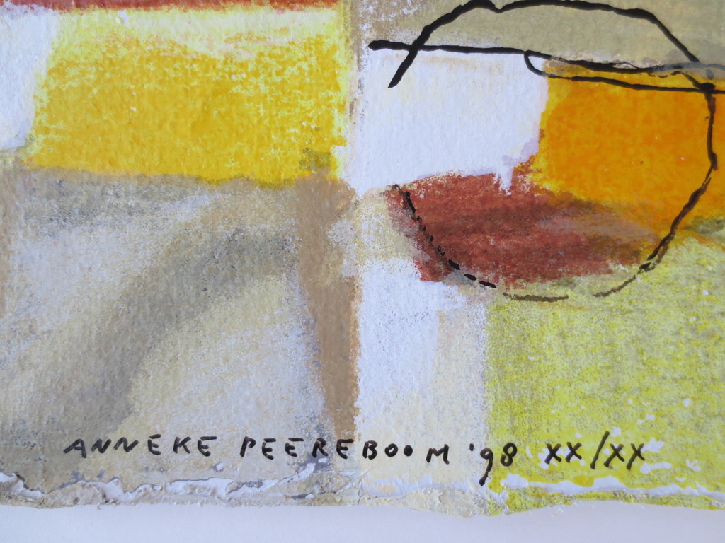 Anneke Peereboom (1950) : kleuren zeefdrukken, abstract geel kopen? Bied vanaf 85!