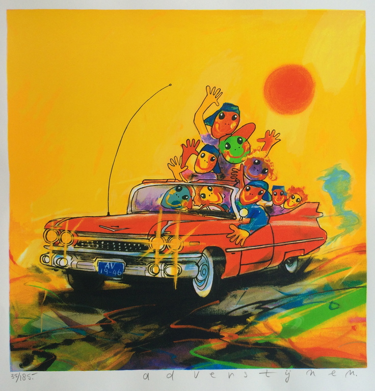 Ad Verstijnen, zeefdruk , Cadillac cabrio kopen? Bied vanaf 30!