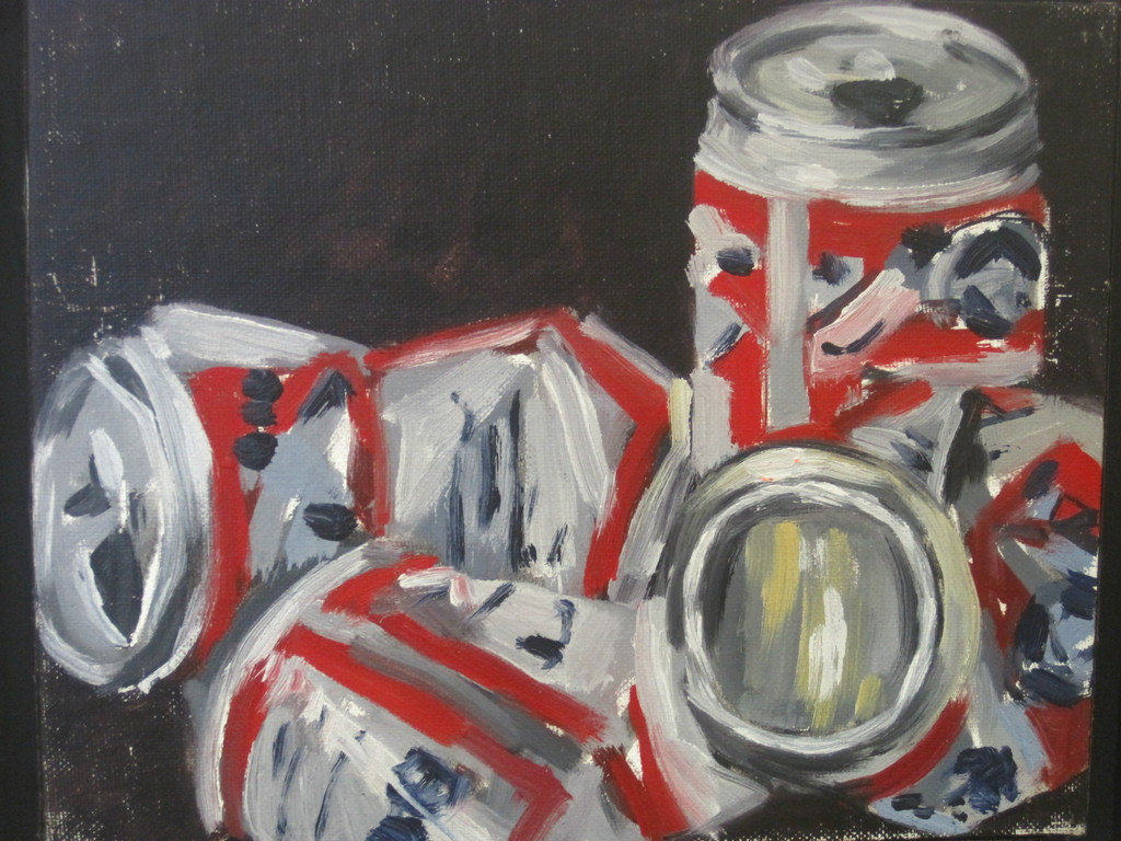 Ernst Voss (1959-) olieverf "4 cans of Budweiser" 1993 New York USA gesigneerd  kopen? Bied vanaf 1!