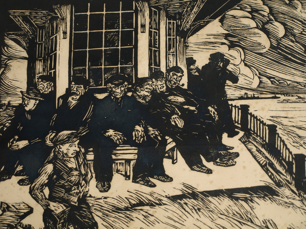 Joseph Raphael : Houtsnede, Old Sailors at the Pavilion in the Dunes – 1927 kopen? Bied vanaf 1!
