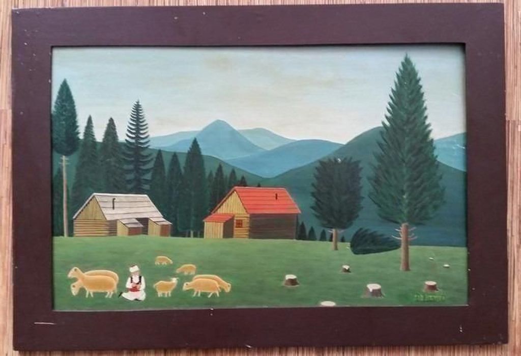 D Varat-Hut met schapen-oliverf op hout-gesigneerd kopen? Bied vanaf 1!
