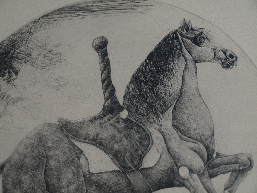 Onbekend : Ronde ets , Paard – gesigneerd & ingelijst – 1976 kopen? Bied vanaf 75!