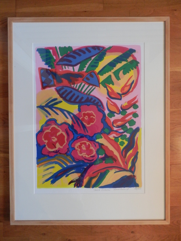 FRANK ROSEN GR.Zeefdruk ,,TAHITI HIBISCUS,, Handgesigneerd INGELIJST!! verkocht voor € 55!