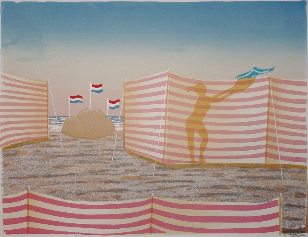 Jurjen Fontein: Zeefdruk, Strandtafereel, Gesigneerd kopen? Bied vanaf 55!
