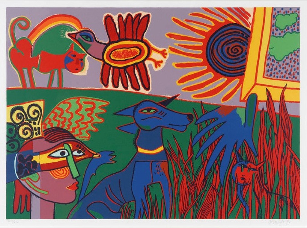 Corneille: Zeefdruk, Le Chien Bleu (zeer groot) verkocht voor € 500!