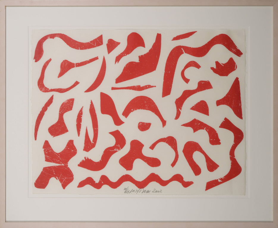 Carel Visser: Houtsnede op Japans papier, Z.T. (Rood) - Ingelijst kopen? Bied vanaf 100!
