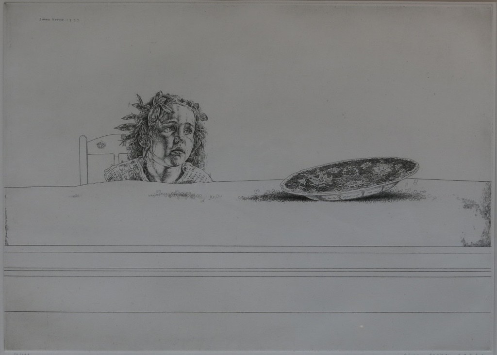 Simon Koene: Ets, Kind met kommetje en schotel -Ingelijst verkocht voor € 40!