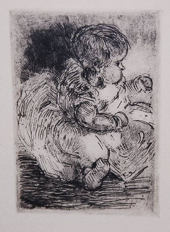 B.E. van Houten: Etsen (2) Portret van een peuter (2x) kopen? Bied vanaf 35!