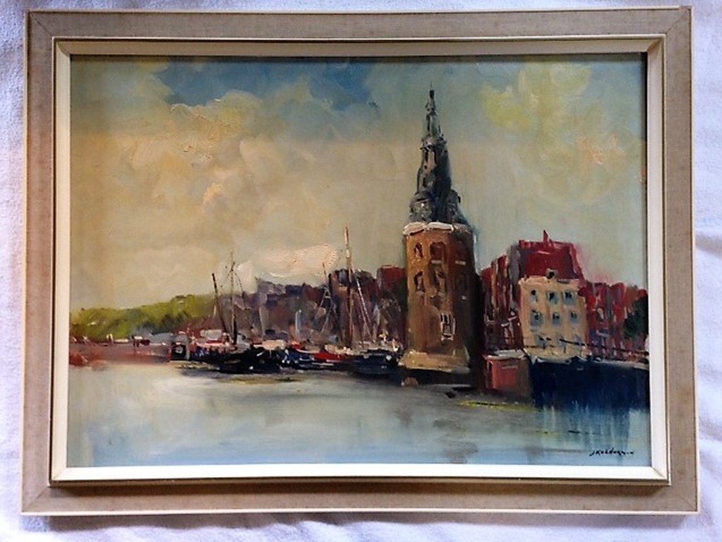 Jan Kelderman (1914-1990), olieverf op doek, Zicht op de plaats Hoorn kopen? Bied vanaf 50!