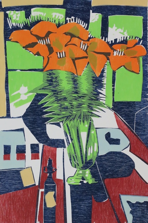 Vincent van Ojen: Houtsnede, Vaas met oranje lelies kopen? Bied vanaf 50!