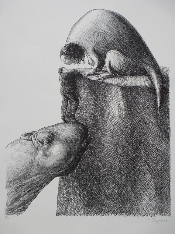 Roland Topor, Aide, Surrealistische litho verkocht voor € 130!