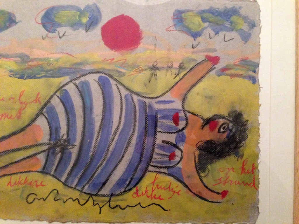 Origineel kleurrijk werk van Anton Heyboer, ingelijst  verkocht voor € 300!