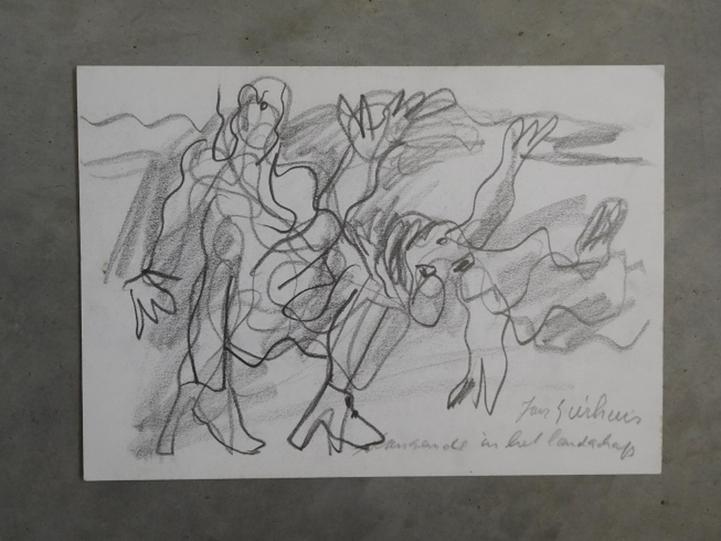 Jan Sierhuis, Dansende in Landschap, Potloodtekening, ingelijst kopen? Bied vanaf 150!