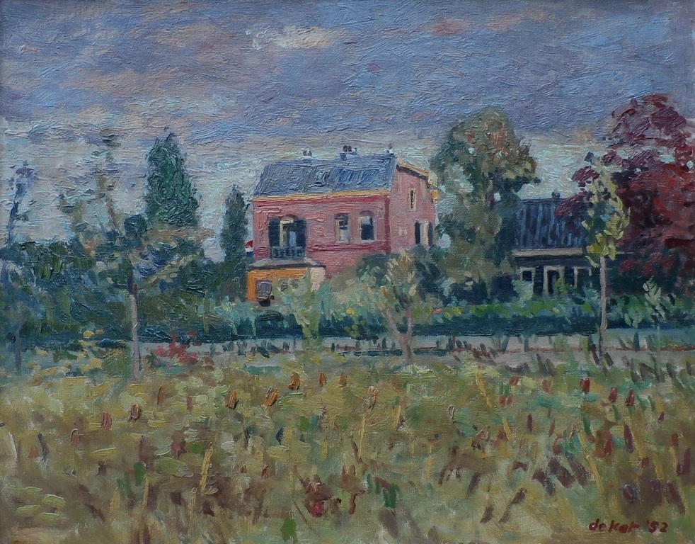 Otto B de Kat - Olieverf op doek: het rode huis kopen? Bied vanaf 695!