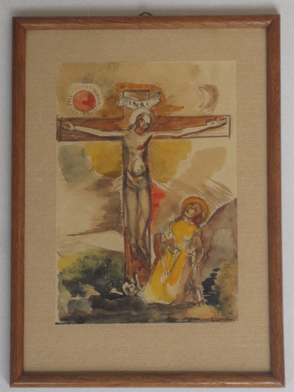 Matthieu Wiegman 1886-1971 Bergense School 1940 aquarel "kruisiging" gesigneerd  kopen? Bied vanaf 1!