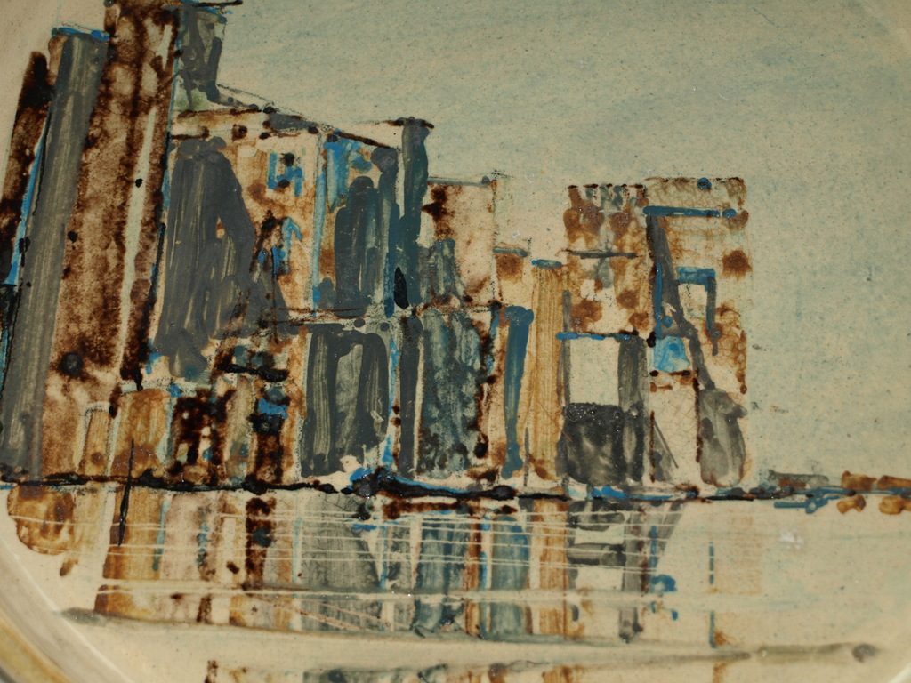 JAN GROENHART (1952) - gesigneerde schildering op aardewerk – Pakhuis-1990  kopen? Bied vanaf 75!