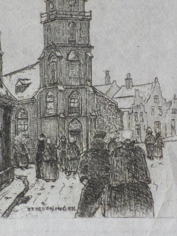 J.D.Scherft, Kerkgang te Scheveningen in de sneeuw, Ets kopen? Bied vanaf 25!