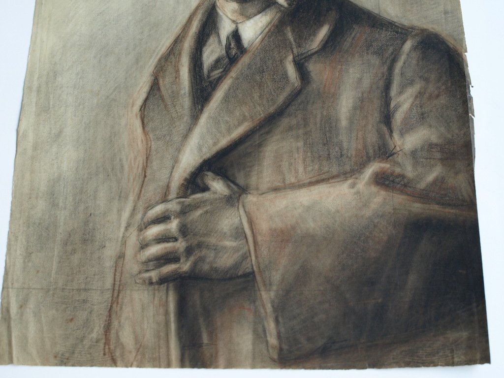 Onbekend : Tekening , Portret man met pet en sigaret – ca 1920  kopen? Bied vanaf 1!