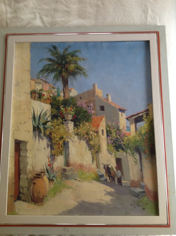 A.J. Zwart, Zonnig straatje, olie op doek 60x50cm kopen? Bied vanaf 300!