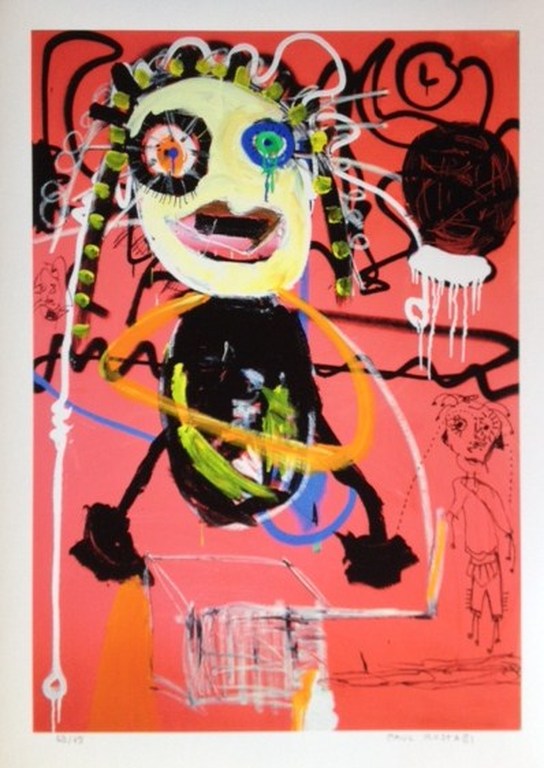 Paul Kostabi (1962), "Sattelite" Giclee op zwaar papier. verkocht voor € 120!