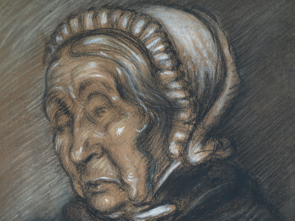 Elias Smalhout : Tekening , Oude vrouw met boek – 1916  kopen? Bied vanaf 1!