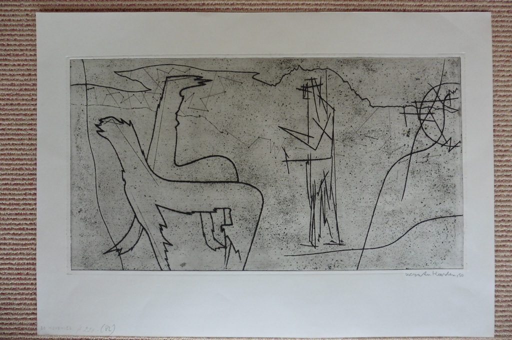 Wout van Heusden, De hovenier, ets, 1950 verkocht voor € 85!