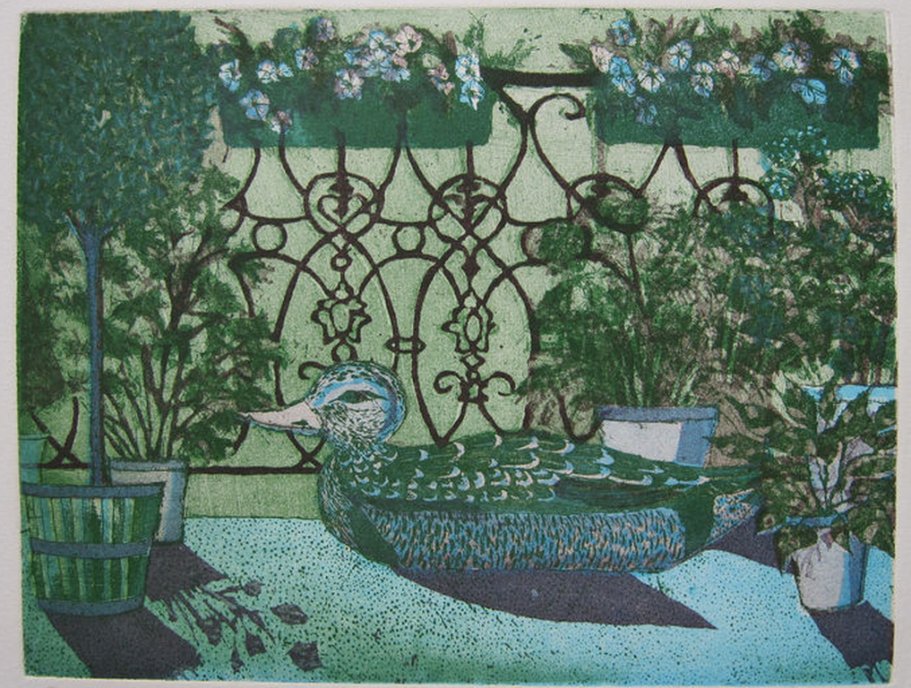 Laetitia de Haas, ets, Eend op balcon kopen? Bied vanaf 10!