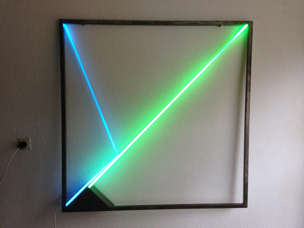 Albert in 't veld , neon wandobject staal met neon licht. verkocht voor € 250!