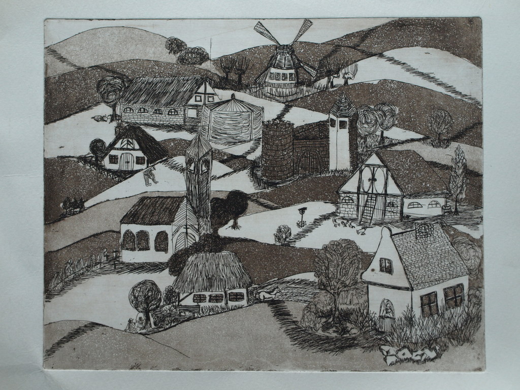 Onbekende kunstenaar : Ets en aquatint – Landschap met dorpje  kopen? Bied vanaf 1!