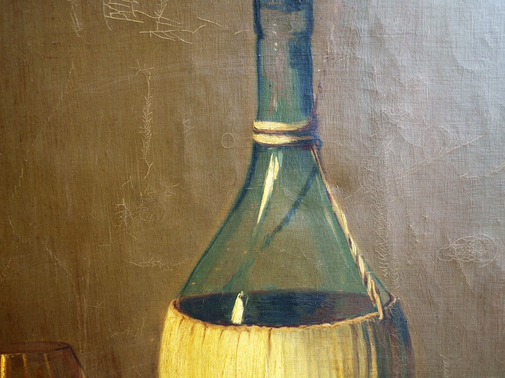 Onbekend, gesigneerd : Olieverf op doek , Stilleven met wijn, pijp, fruit e.a.  kopen? Bied vanaf 1!