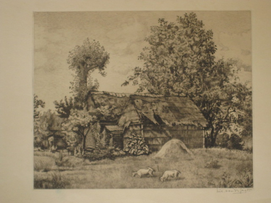 Karakteristieke ets "Geiten bij boerderij in de Achterhoek"van Nico vd Jagt 1888 kopen? Bied vanaf 1!