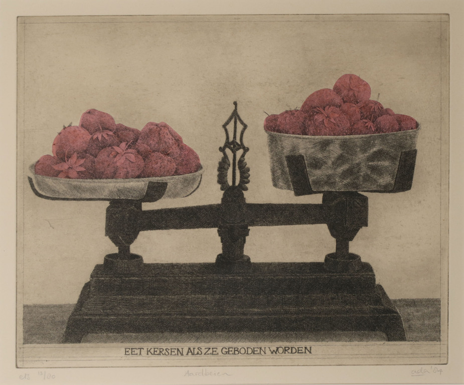 Onbekend gesigneerd: Ets, Aardbeien - Ingelijst kopen? Bied vanaf 1!