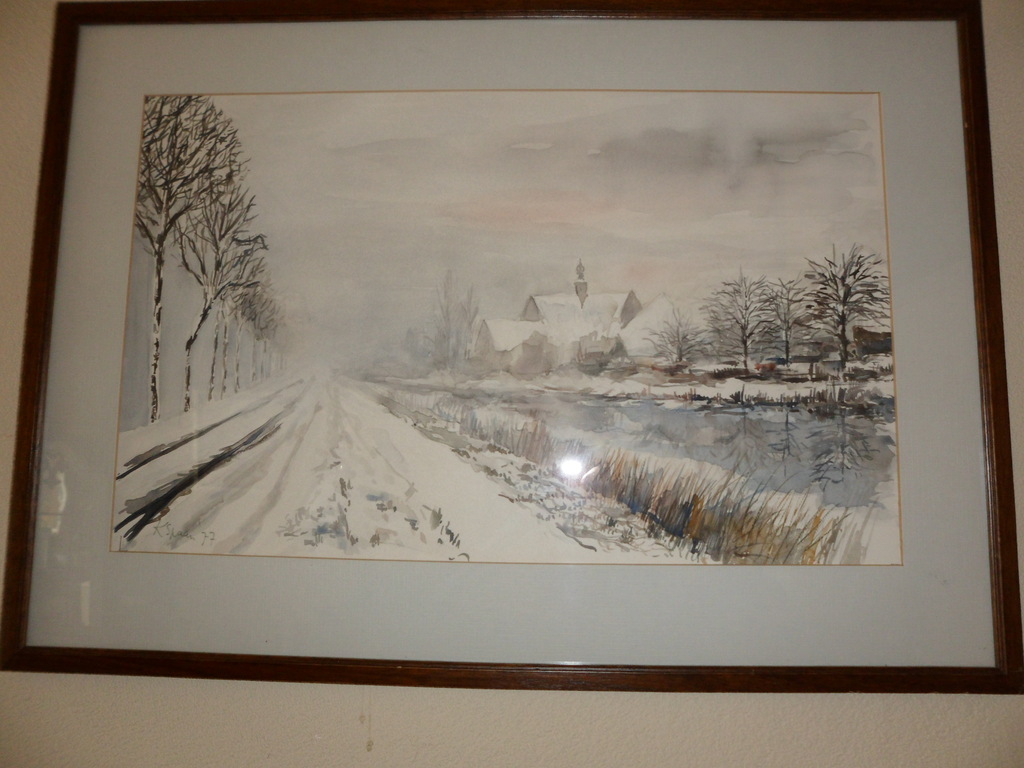 K.Spaan Aquarel uit 1977, Landweg met boerderij in de winter. kopen? Bied vanaf 1!
