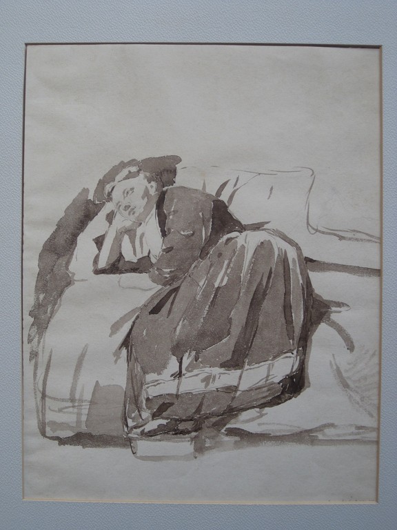 Salomon V Witsen 1833-1911 sepiatekening liggende vrouw omstreeks 1870 verkocht voor € 50!