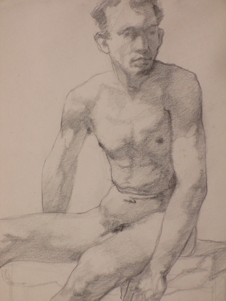 Jan Battermann, Zittende naakte man, Tekening kopen? Bied vanaf 30!
