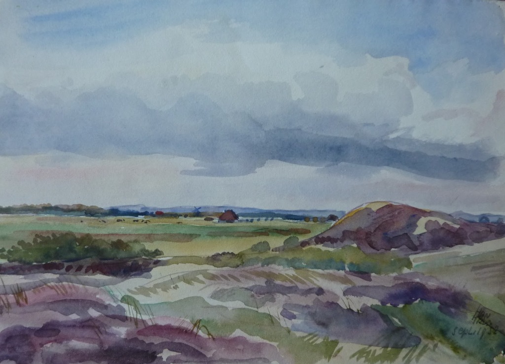 HAN KRUG aquarel "Polder landschap" 1952 kopen? Bied vanaf 30!