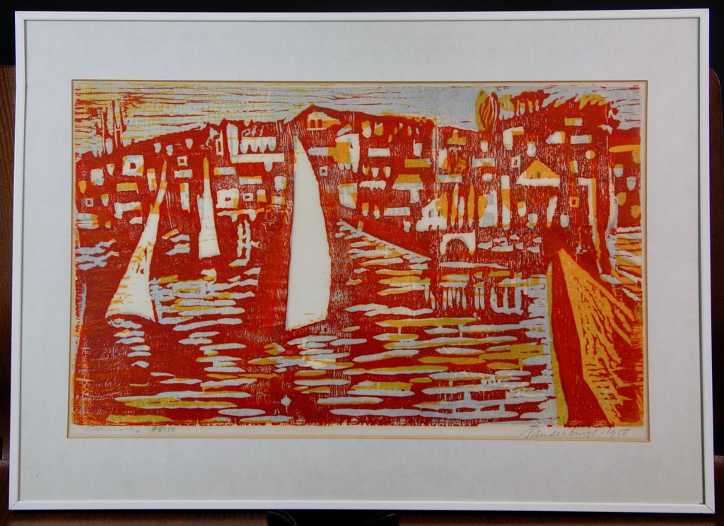 Flip van der Burgt: 3 kleuren houtsnede: Cannes kopen? Bied vanaf 175!