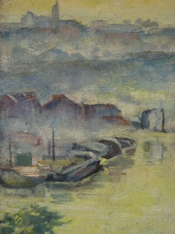 Jac. Eskens 1891-1968 olieverf "Amsterdam havengezicht" omstreeks 1920 kopen? Bied vanaf 1!