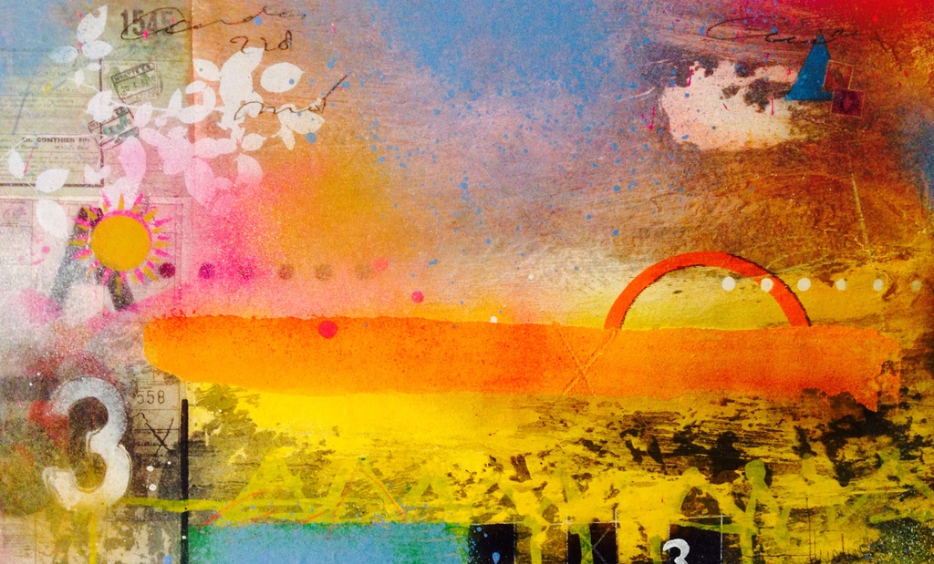 Theo koster, gemengde techniek, on the road again. verkocht voor € 100!