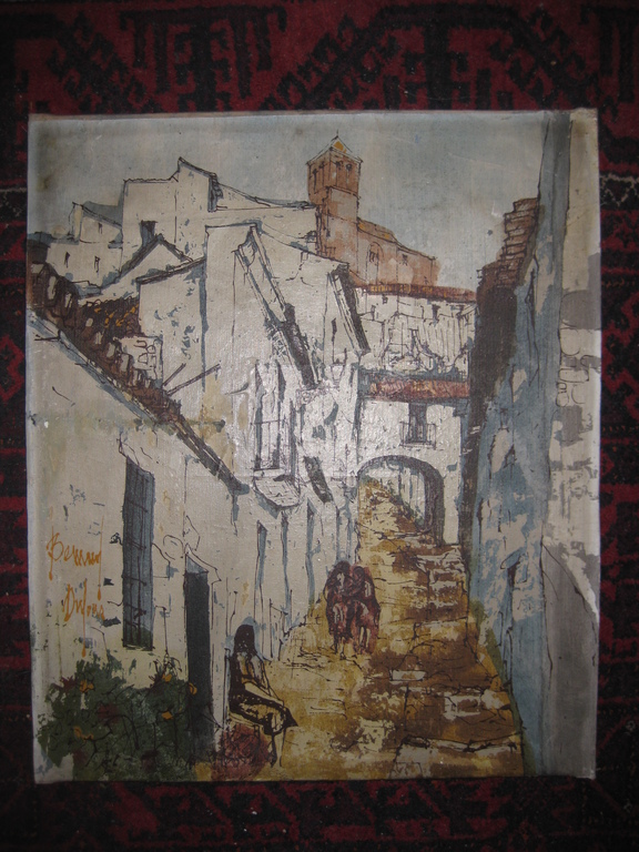 Bernard Dufour (1922) - Mediterraans straatje - olieverf kopen? Bied vanaf 1!