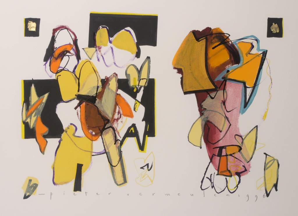 Pieter Vermeulen: Gemengde techniek op papier, Z.T. - Ingelijst verkocht voor € 35!