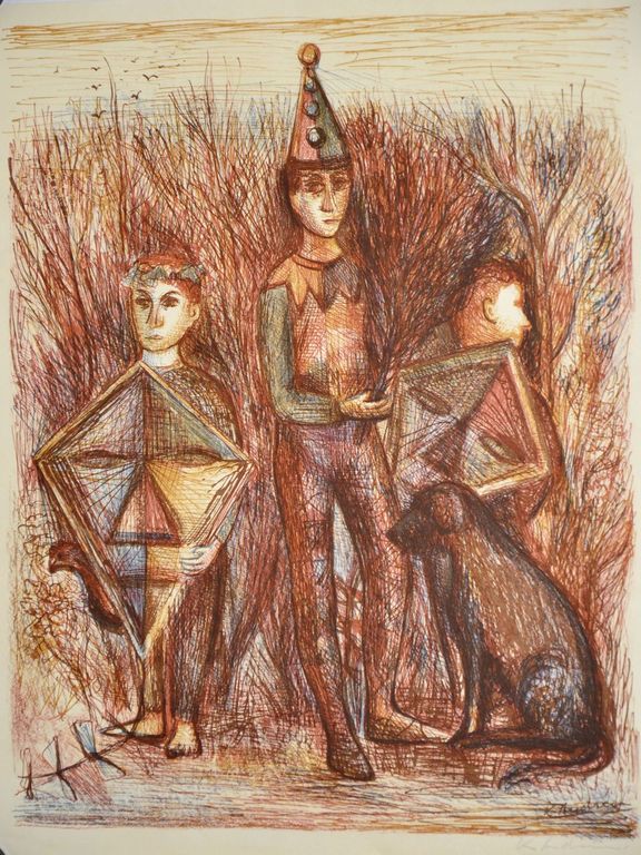 Kees Andrea: Litho. Narren met hond verkocht voor € 60!