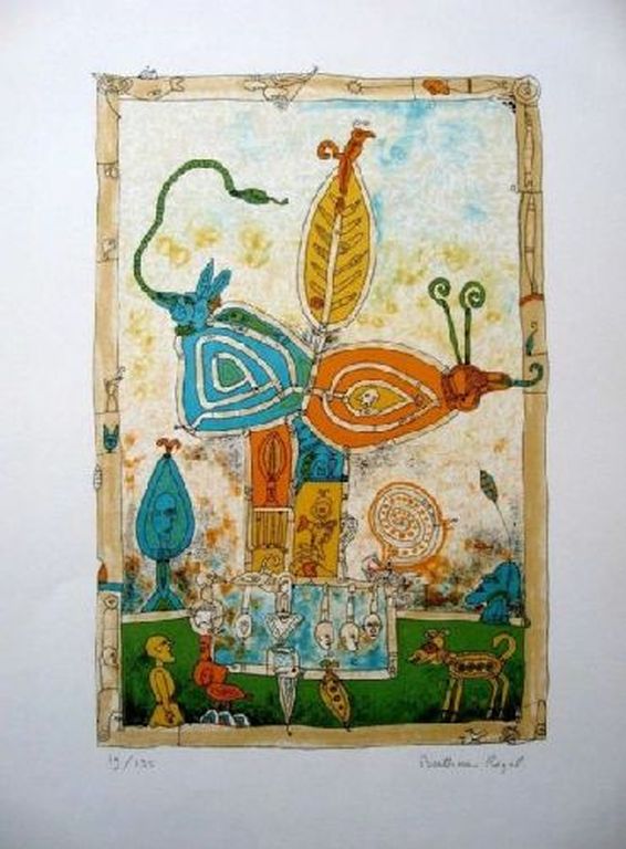 Bernard Berthois-Rigal, "Mystical World II", gesigneerde lithografie. kopen? Bied vanaf 145!