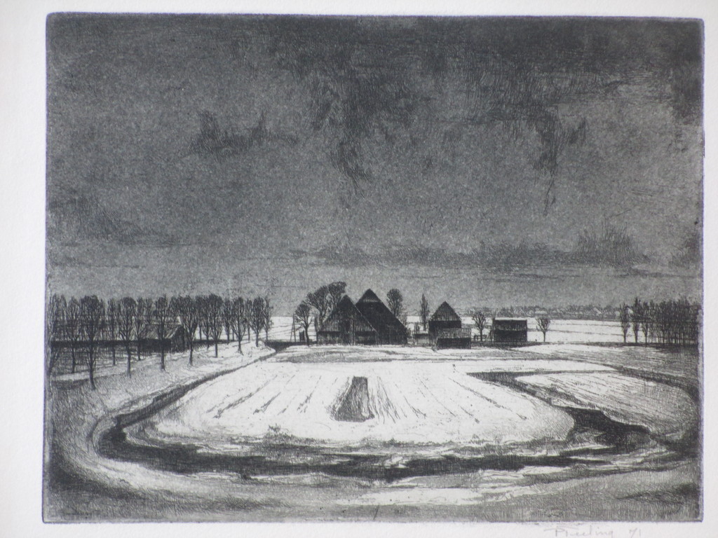 Peter Teeling, Winterlandschap Noord Holland, Ets '71 verkocht voor € 35!