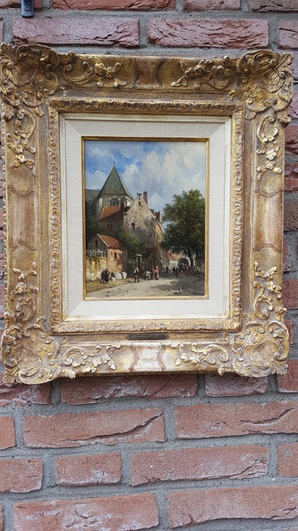 Adrianus Eversen (Amsterdam 1818 - Delft 1897) Zomers stadsgezicht. kopen? Bied vanaf 7550!