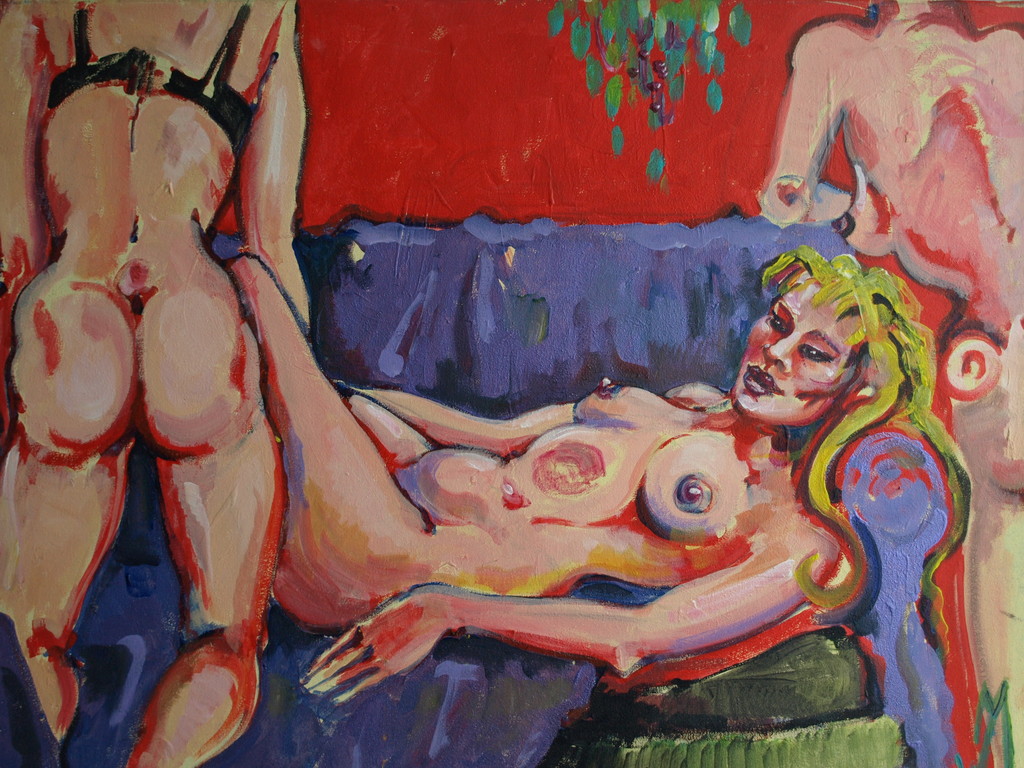 Gesigneerd met initialen : Acrylverf op linnen – Naakten – 70 x 90 cm kopen? Bied vanaf 1!